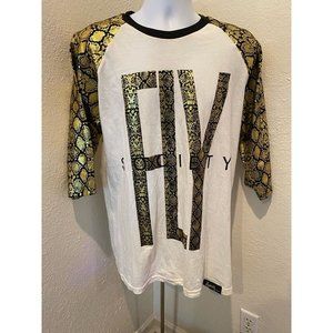 Fly Society Shirt Adult XL Graphic White Gold Snakeskin Pullover‎ Tee Mens.